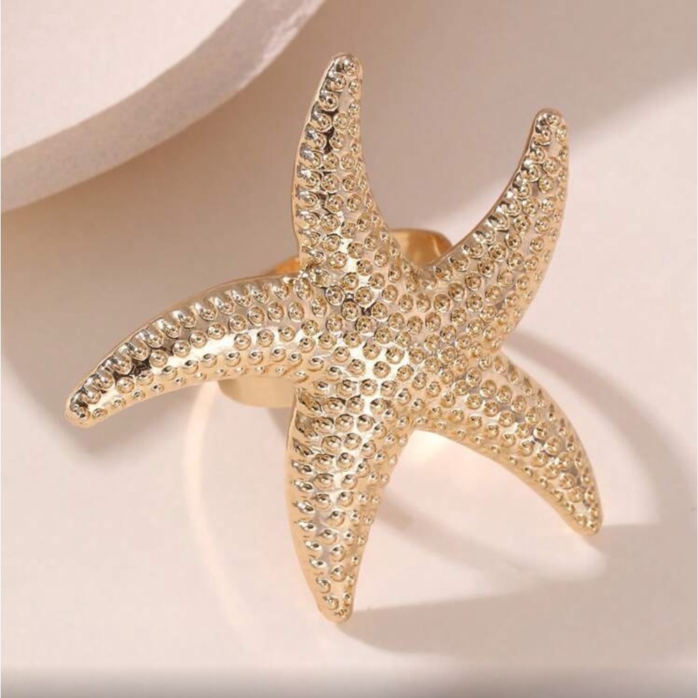 ✨NEW Gold tone and Pearl Starfish and Flower Ring Set - Picture 7 of 9